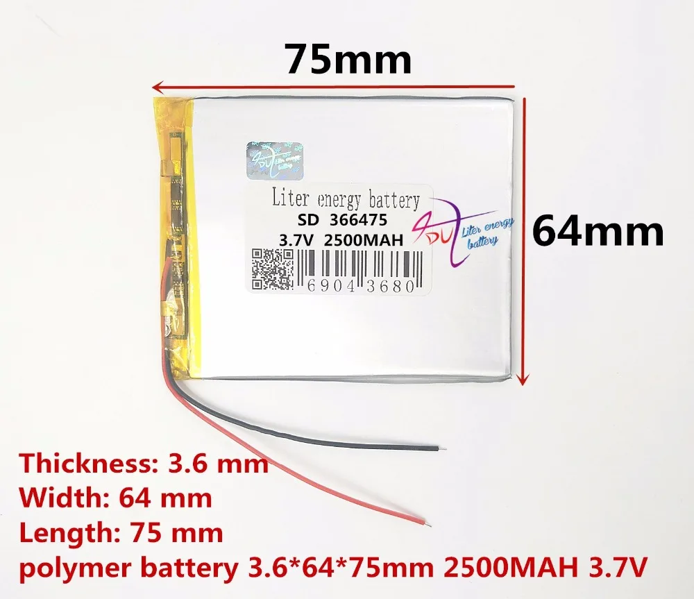 1 шт, 3,7 в, 2500 мАч 366475 полимерный литий-ионный/литий-ионный аккумулятор для планшетных ПК, gps
