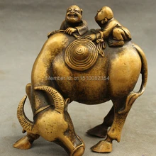 Народные Китайские Бронзовые 2 Малыш Ребенок Коридон Поездка Бык Бык Статуя Крупного Рогатого Скота Скульптура