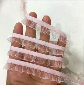 

20 yards/lot Pale Pink Soft Ruffle Elastic Stretch Fold Ribbon Stereo Lace Trim Clothing Accessories