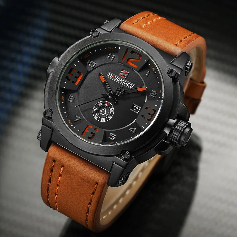 NAVIFORCE Relogio Masculino Militar кожаные часы мужские 2018 ударопрочные военные спортивные для