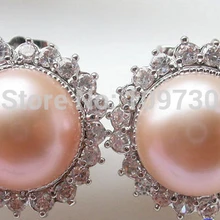 Ry00328 AAA++ 12 мм КРУГЛЫЙ розовый ЖЕМЧУГ Мозаика Лотоса СЕРЬГИ СЕРЕБРО 925