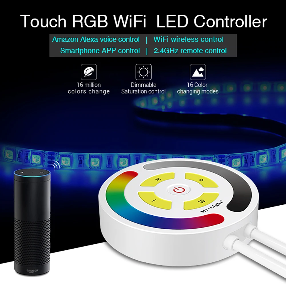 Milight YL1 Touch RGB Wi-Fi светодио дный контроллер Amazon Alexa голос WiFi смартфон 2,4 г РФ контроллер для 5050 3528 светодиодные ленты свет
