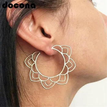 docona Ethnic Tribal Gold Floral Drop Earring for Women Hollow Boho Chic Circle Flower Dangle Earring