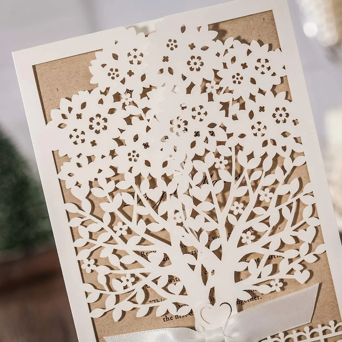  12Pcs White Laser Cut Wedding Invitations Tree and Fence Birthday Gift Card with envelopes for marr - 32989032847