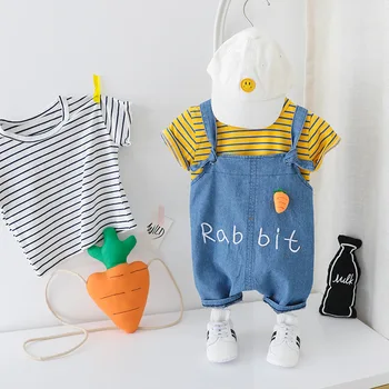

Korea fashion stripe shirt carrot jeans shorts overall boutique baby girls boys clothing