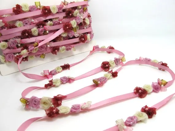 Розовая фуксия цветок рококо Лента отделка | декоративная Цветочная атласная лента | материалы для скрапбукинга | одежда | Декор | товары для рукоделия