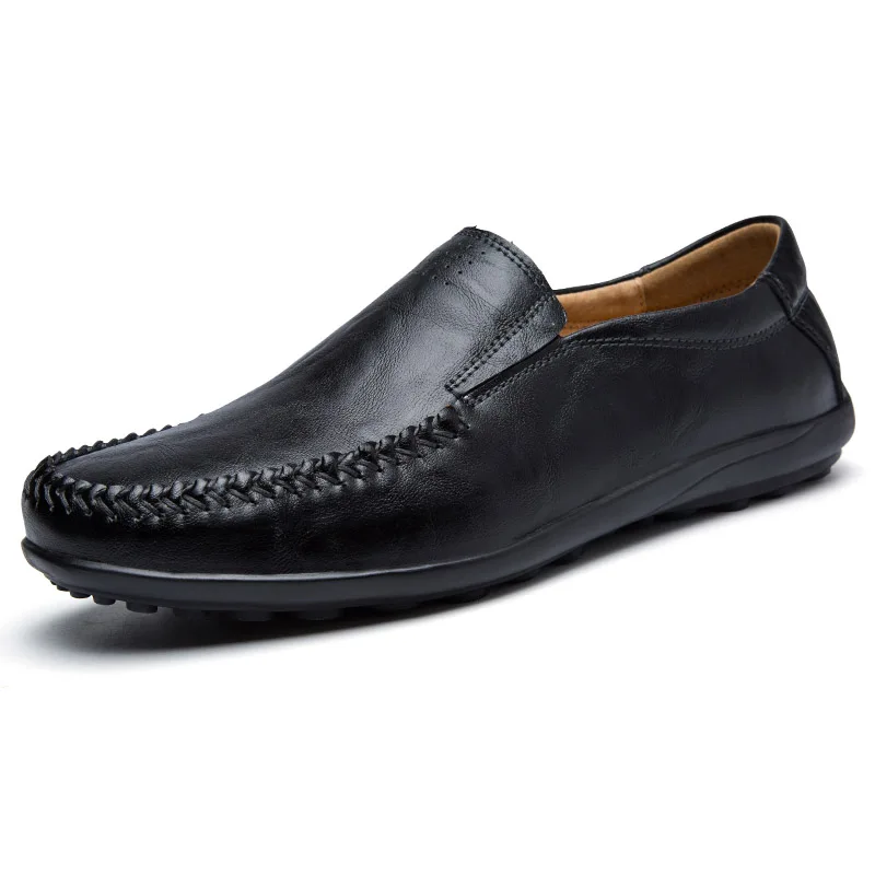 Высококачественная Мужская обувь из натуральной кожи; Мягкие Мокасины; мужская обувь на плоской подошве; модные брендовые мужские лоферы; дышащая обувь для вождения - Цвет: Black