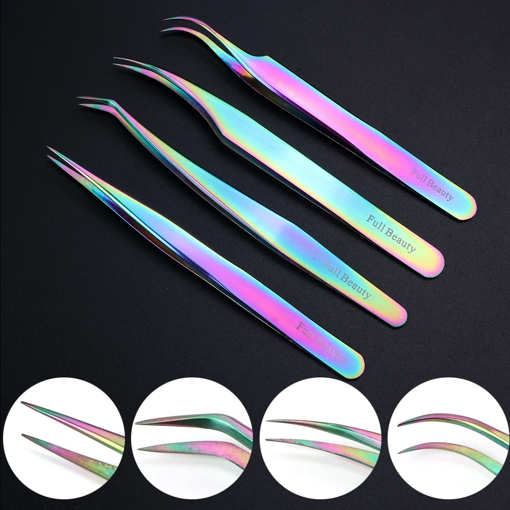 

4pcs Rainbow Eyelash Extension Tweezers Set Curved Straight Nail Art Decoration Picker Manicure Makeup Tweezers Tools JIFBT1-4