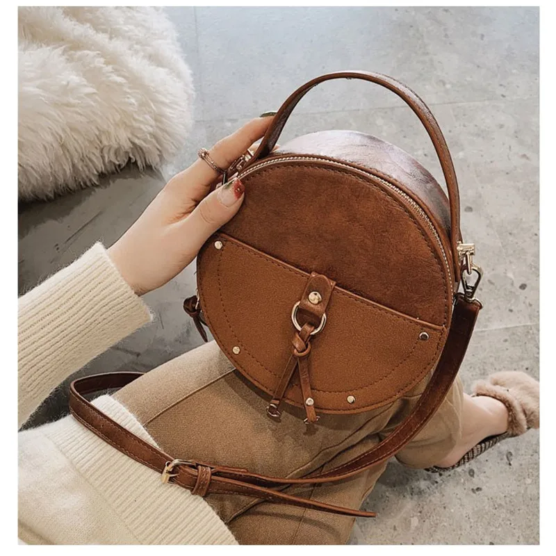 

Leader Show Women Messenger Bags Vintage PU Leather Round Designer Crossbody Bag for Women Shoulder Bags Women Fashion Handbags