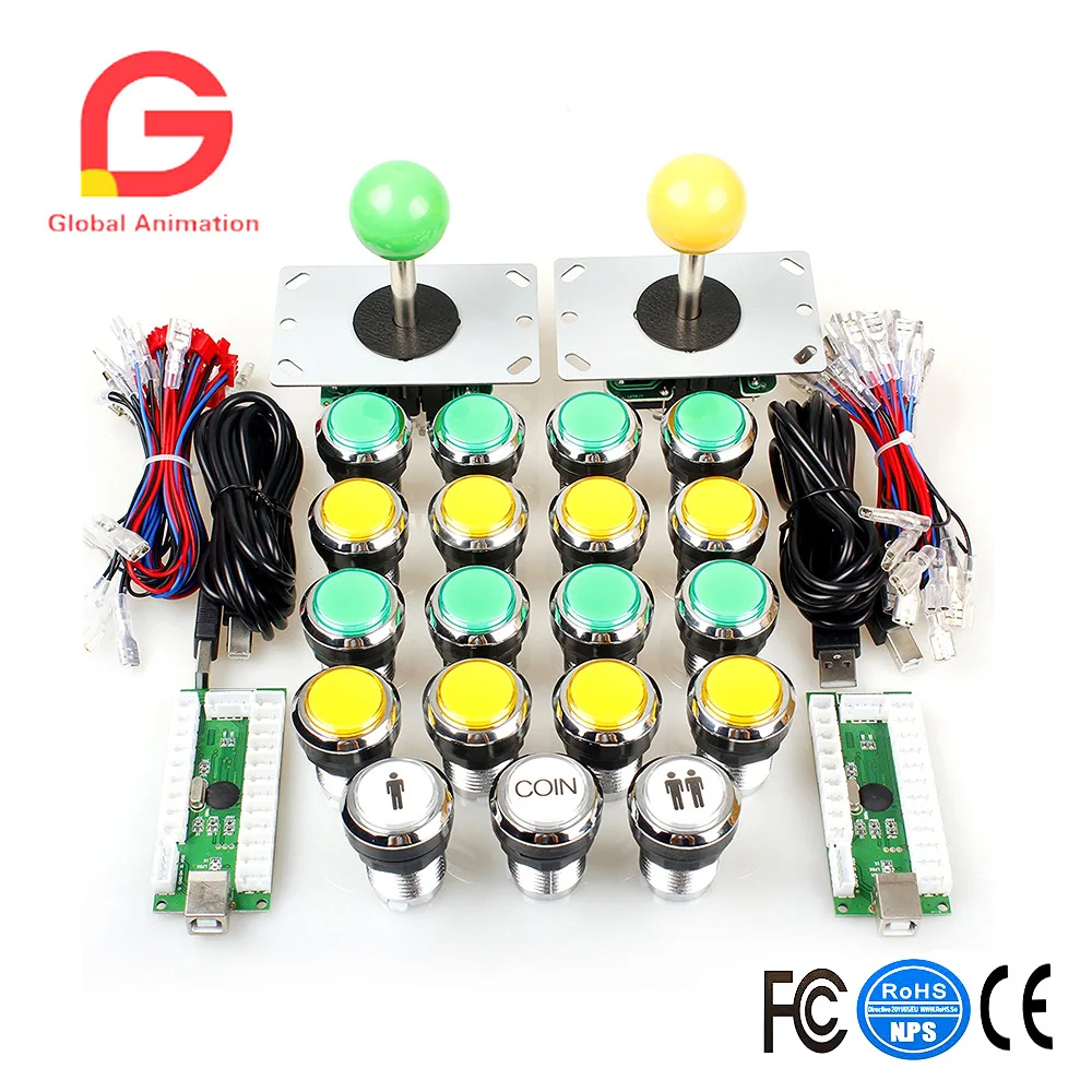 

Arcade Joystick 2 Player 5Pin USB Joystick+19x Chrome Plated Arcade Button For MAME PC Game Street Fighter,Tekken 7,Raspberry Pi