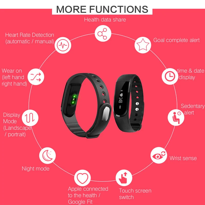 New ID101HR Smart Band ID101 Wrist Bracelet fitness tracker heart rate monitor c