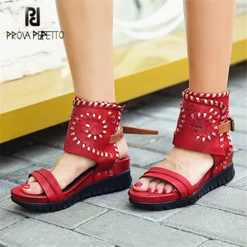 

Prova Perfetto Handmade Hollow Out Women Sandals Thick Heel Wedge Shoes Woman Platform Pumps Wedges Sandalias Mujer Creepers