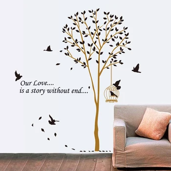 

Brown birdcage family tree wall sticker living room adhesive nature view wall decal home decor bedroom wall art