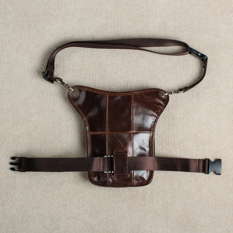 Soft Natural Leather Men Design Small Messenger Sling Bag Multifunction Fashion Fanny Waist Belt Pack Leg Drop Bag Pouch 211-1