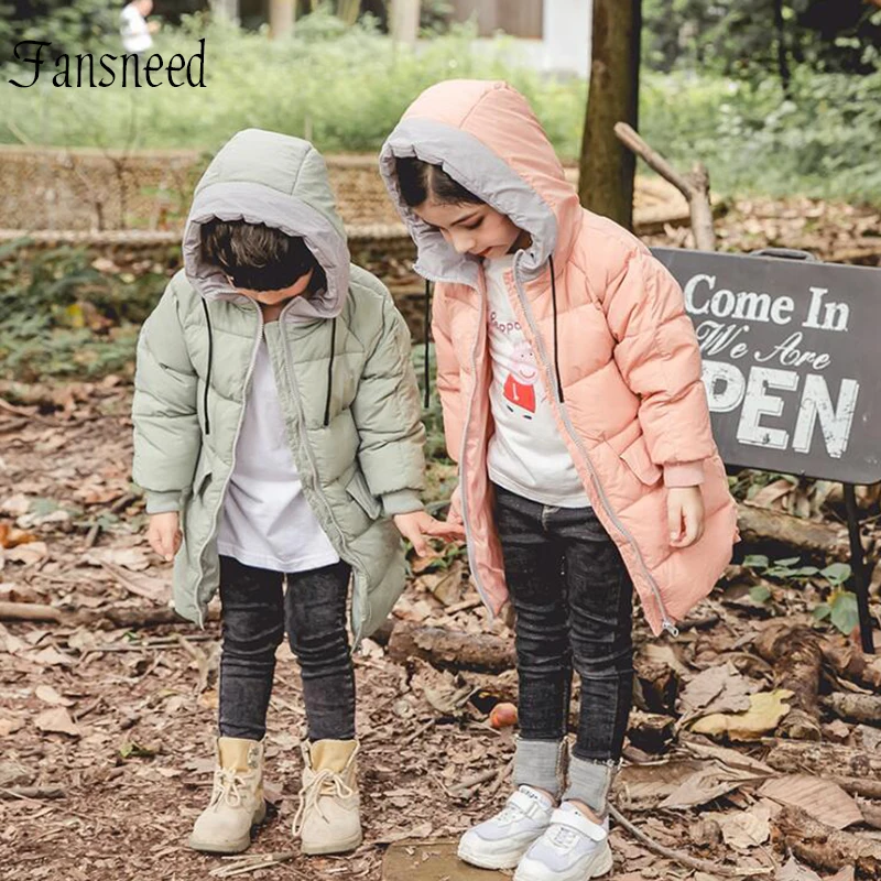 

Winter children's down jacket thickening boys and girls hooded coat children's long section down jacket warm below -20 degree