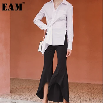

[EAM] 2020 New Spring Autumn High Waist Split Joint Vent Temperament Brief Loose Flare Pants Women Trousers Fashion Tide JX813