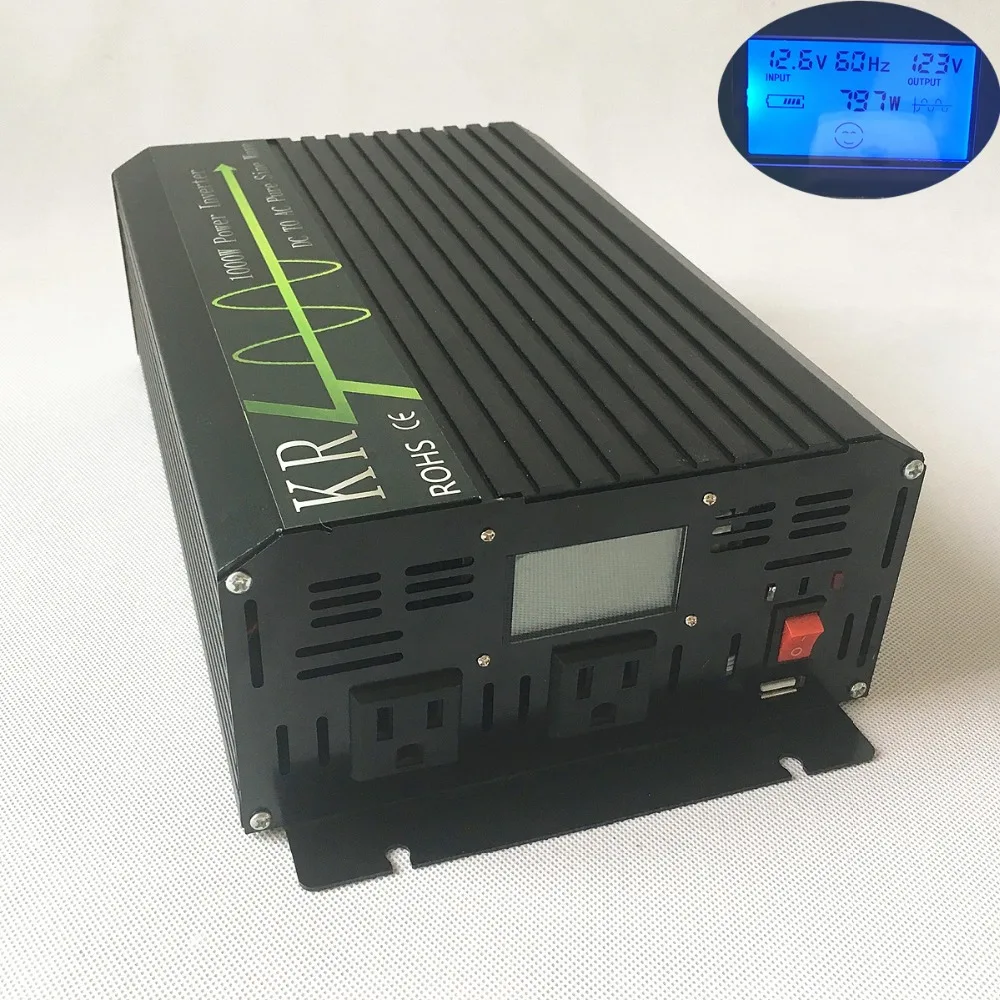 

1000W Pure Sine Wave Car Power Inverter Peak Power 2000W 12V DC to 230V AC 50HZ Off Grid with LCD Display USB Port