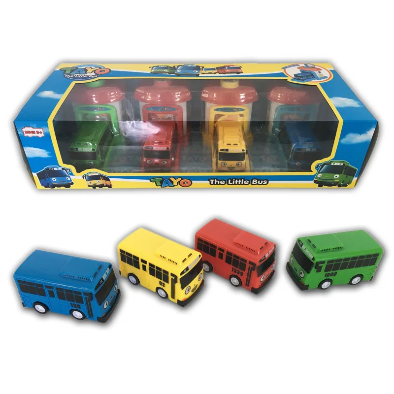 

4pcs/set Korean Cartoon TAYO the Little Bus Araba Oyuncak Garage Car Model Toy Mini Parking Lot Ejection Bus Kids Brinquedo Gift