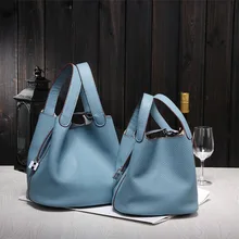 2017 Nuevos bolsos de Las Mujeres famosas marcas de alta calidad de las señoras bolsos de cuero Genuinos diseñador de la marca de bloqueo bolsas de compras bolsa de cubo