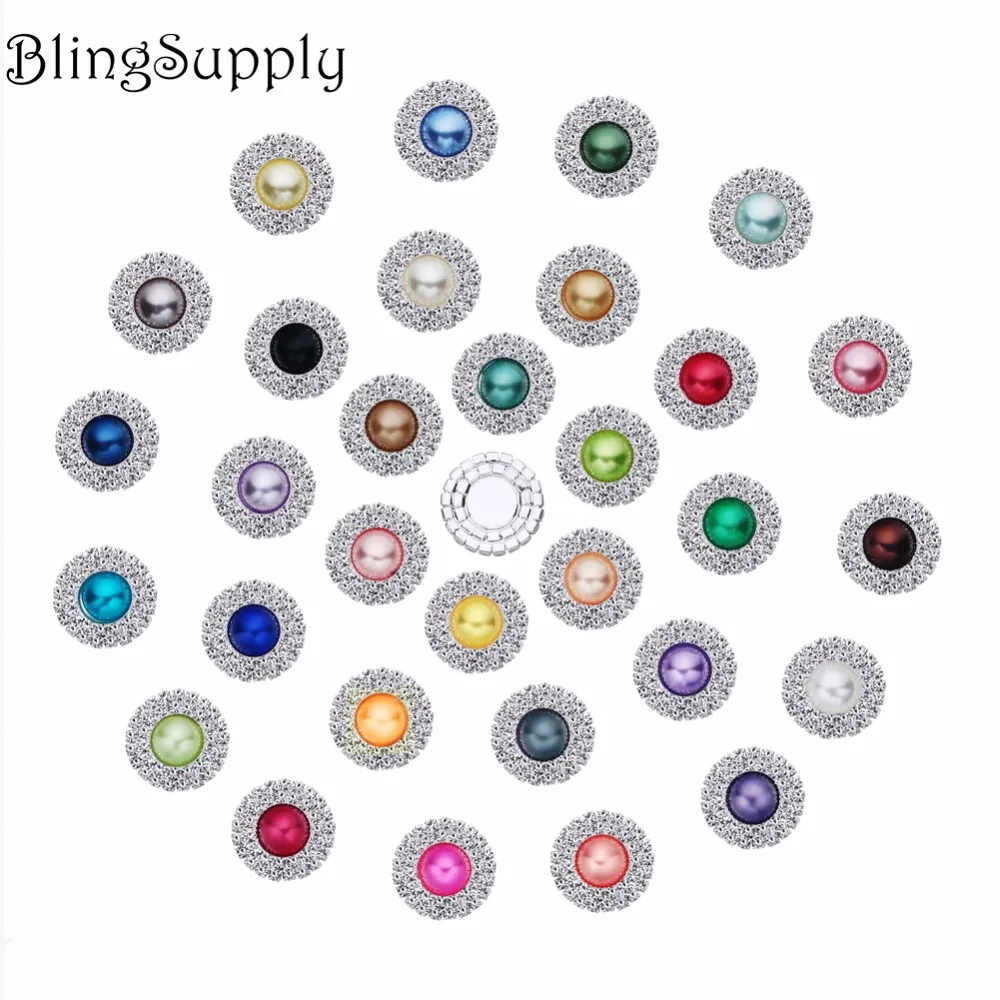 

Free shipping 20mm double row rhinestone pearl button flatback for craft DIY 100PCS/LOT(BTN-5228)