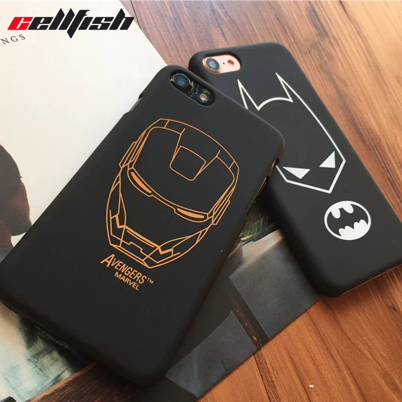 

Marvel Ironman Matte Black Slim Case for Coque iPhone 6 6s 7 8 Plus Superman Batman Knight Super Man Cover for iPhone7 iPhone6