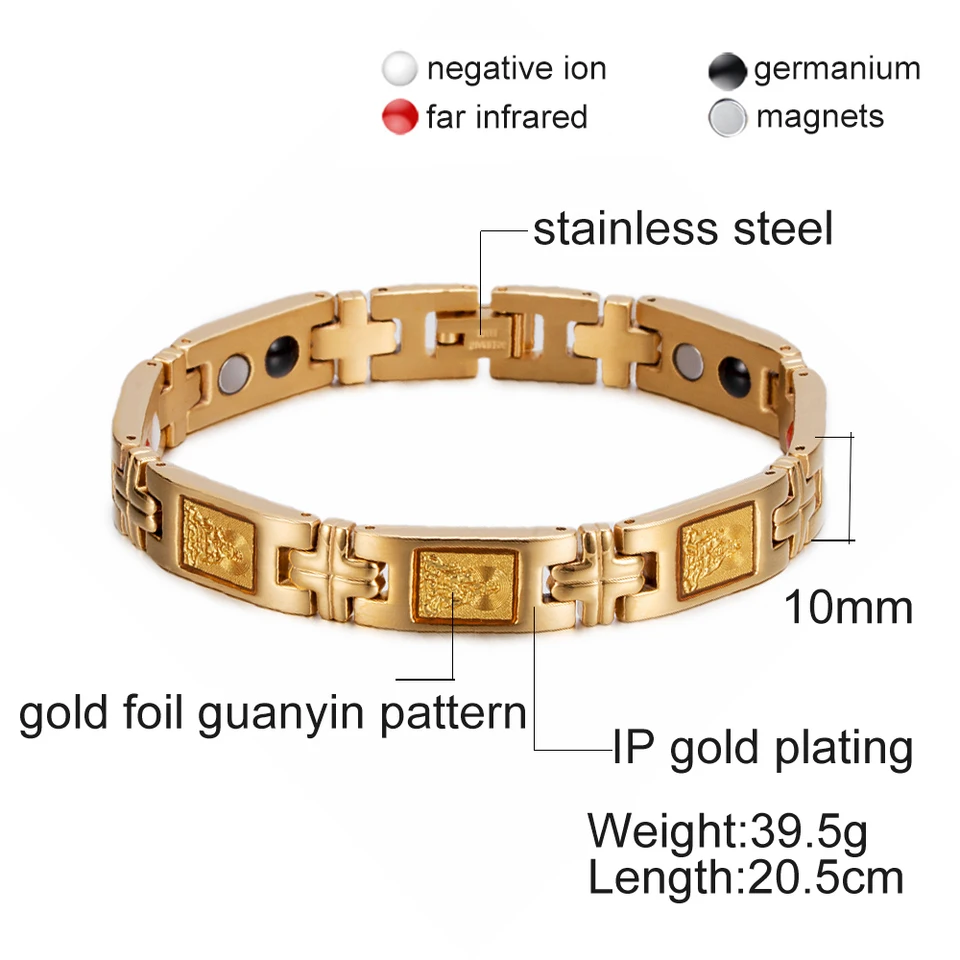 Vinterly Lucky Magnetic Bracelet Men Wrist Band Gold-color Foil