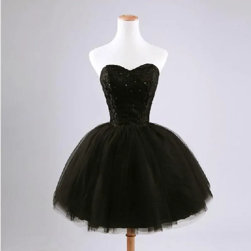 Ladybeauty New arrival elegant women short prom dress black lace up princess sweetheart beading fashion women black prom dress