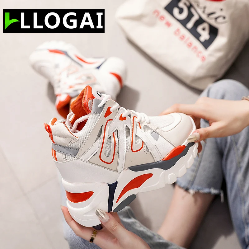 

Comfortable Wedge Sneakers Women Vulcanized Shoes Lace-up Super High Heels Platform Shoes Women Casual Autumn Women Shoes PU NEW