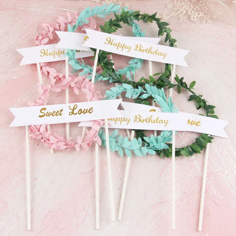 INS Style Cake Topper Happy birthday sweet love Wedding Cake Decorations Birthday Cake Cupcake Topper birthday party supplies