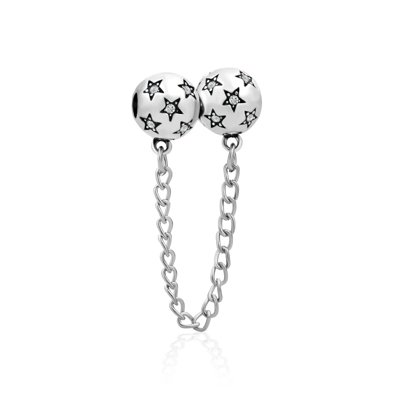 

free shipping 1pc silver round star safety chain clip bead Charms Fits European pandora Charm Bracelets A680