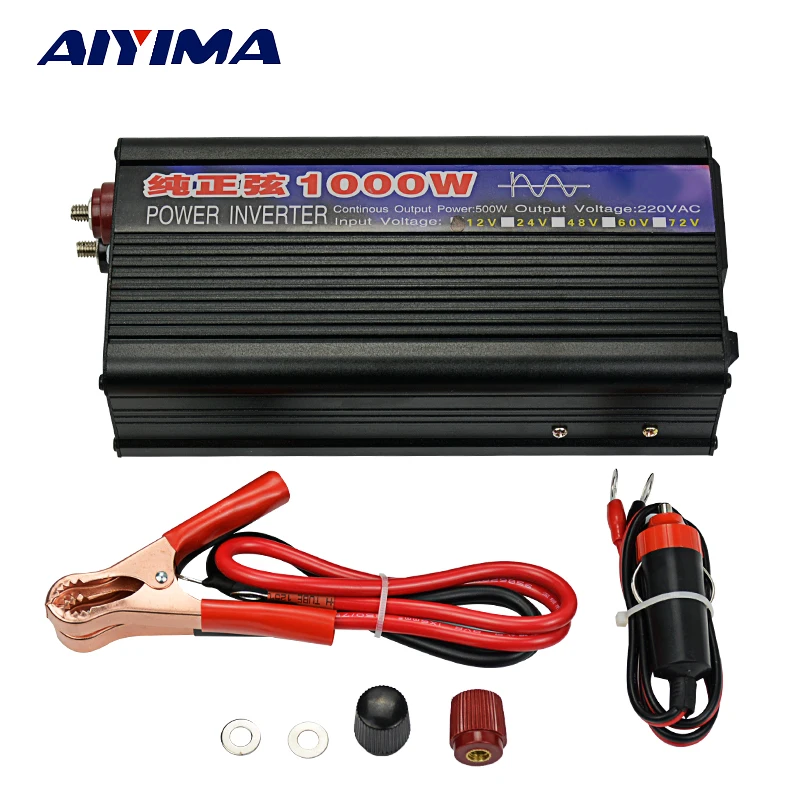 

AOSHIKE 1Pc Car Inverter 12V 220V Pure Sine Wave 1000W Solar Power Inverter to Charge converter With Cigarette EU Car Accessorie
