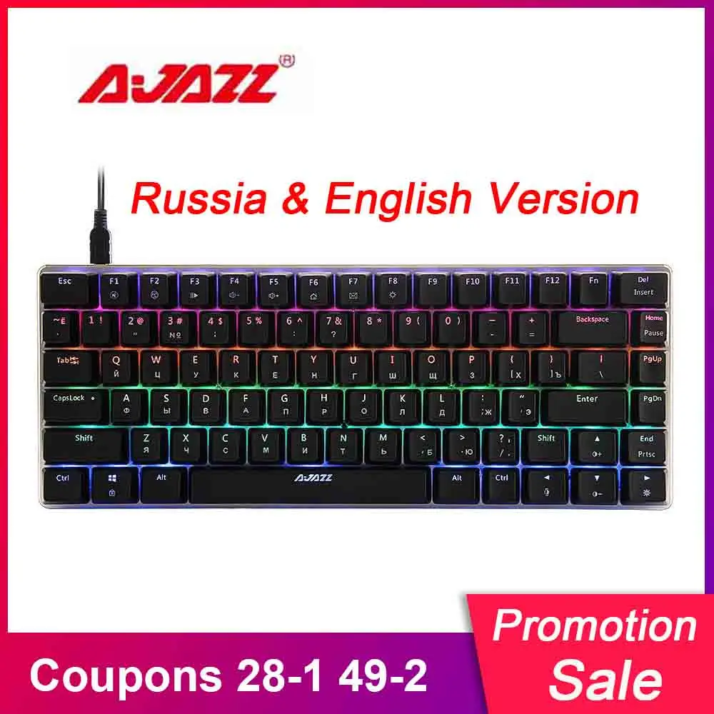 Скидка AJAZZ AK33 (Русский Английский) версия механической клавиатуры русская RGB USB Проводная игровая клавиатура светодиодный красочный 82 клавиши игро...