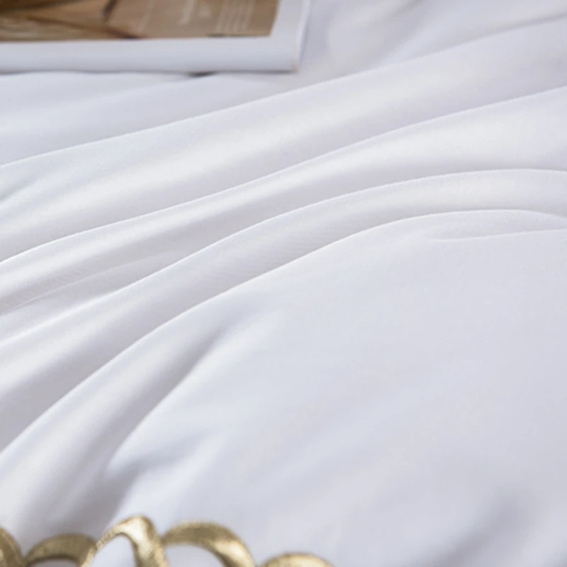Белый хлопок, роскошный набор постельного белья для отеля/дома, набор постельного белья, набор постельного белья с вышивкой, пододеяльник, наволочка# sw