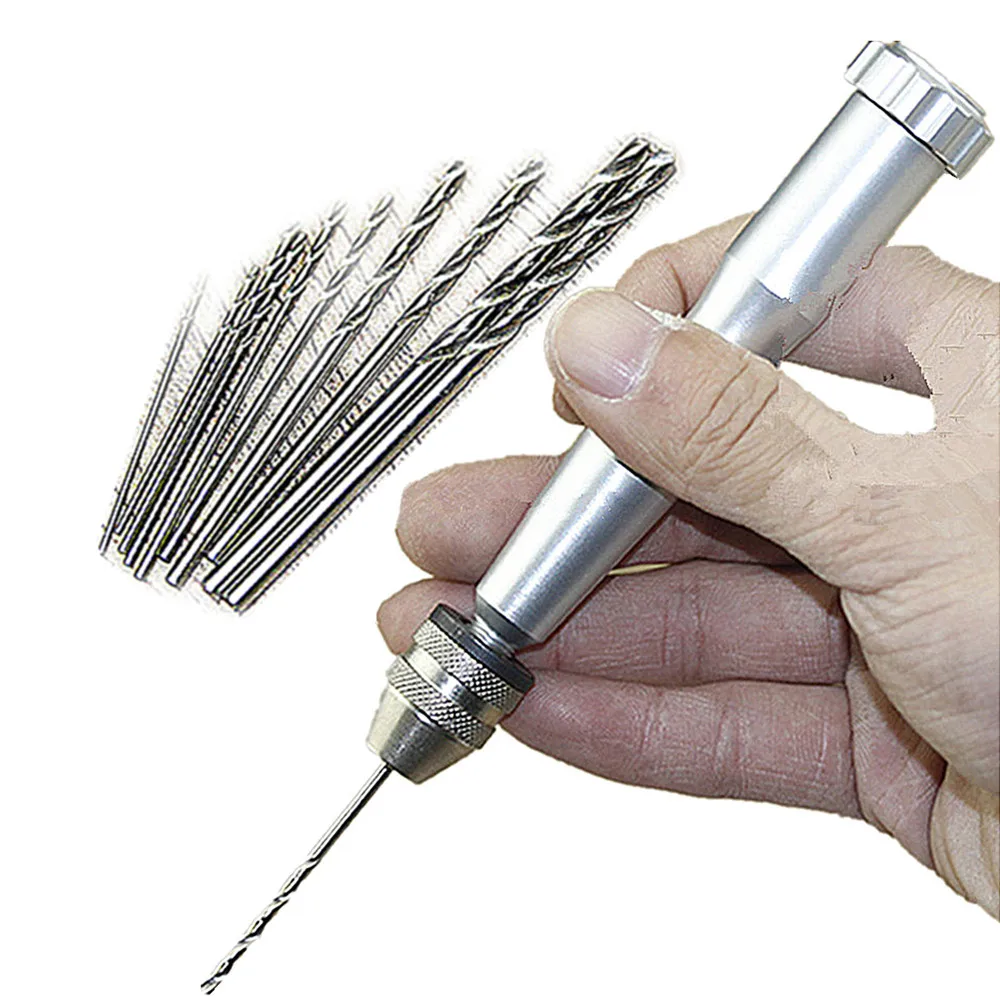 

Aluminium Alloy Hand Drill Jewelers Manual Hole Drilling Reamer Hand Twist Drill Clamping 0.1-3.5mm W/10pcs 0.6-2.0mm Twist Bit