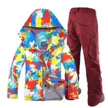 GSOU снежной Для мужчин лыжный костюм куртка+ штаны, водонепроницаемые, дышащие, теплые, для сноуборда печатных лыжный костюм износостойкие дышащие