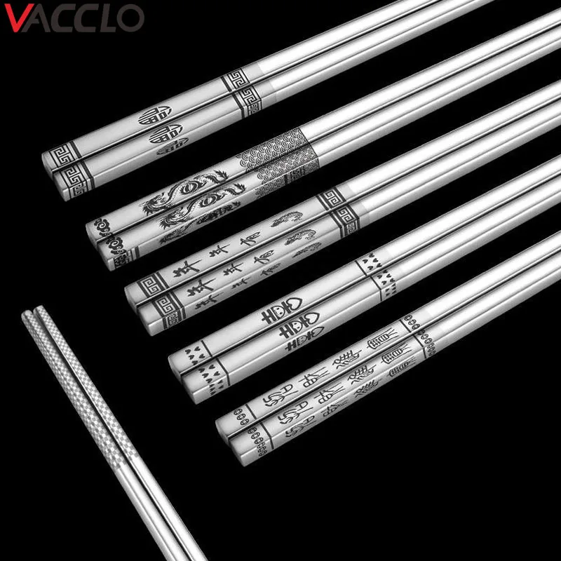 

Vacclo Stainless Steel Anti Skid Dragon Chopsticks Sushi Metal Iron Portable Chinese Healthy Food Stick for Sushi Tableware