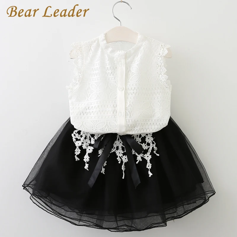 Bear Leader Girls Dress 2017 Casual Summer Style Girls Clothes Sleeveless White Lace T shirt Grils