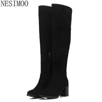 

NESIMOO 2019 Women Over The Knee High Boots Fashion Winter Boots Cow Suede Zipper Women Shoes Elegant Women Shoes Size 34-39