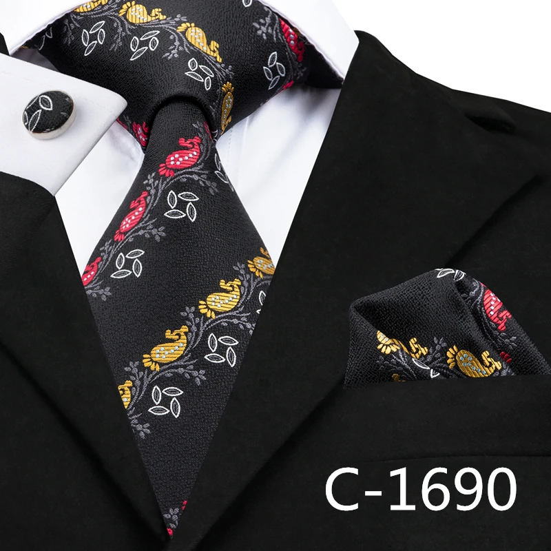 Hi-Tie Мужские галстуки Классический Полосатый и цветочный галстук шелковые галстуки карманные Квадратные Запонки Набор Свадебная вечеринка деловой галстук набор C-3001 - Цвет: C-1690