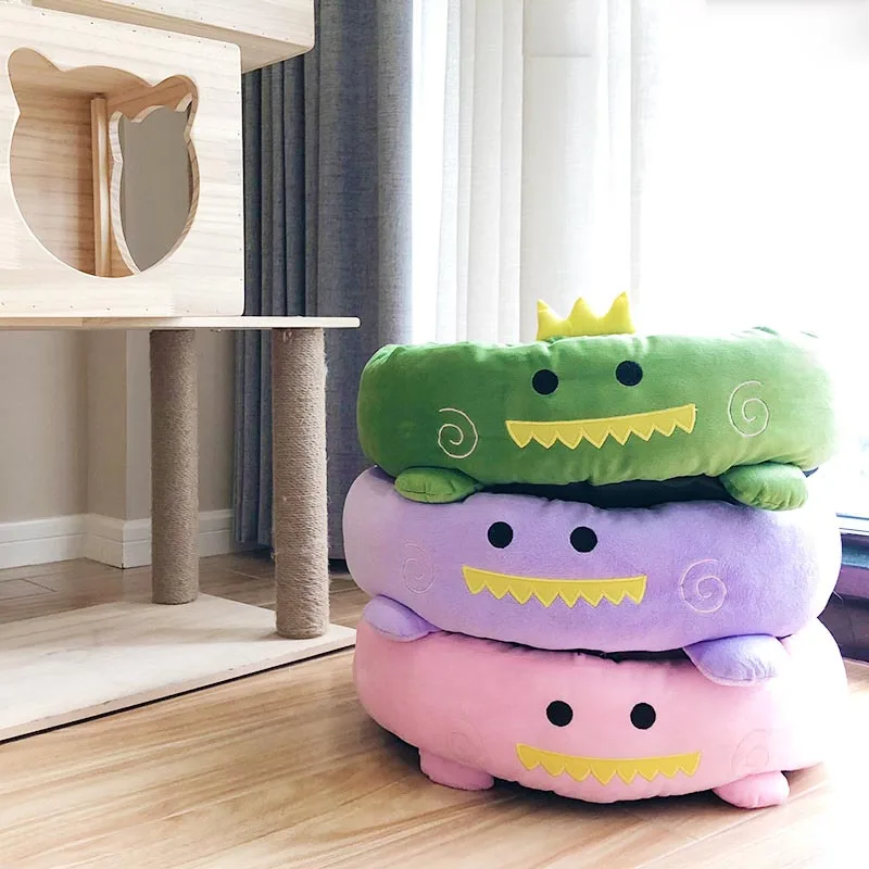 

Cute Cartoon Dinosaur Dog Bed INS Pet House Kennel Warm Teddy Chihuahua Round Cat Puppy Bed Soft Mat Cushions For Small Dogs