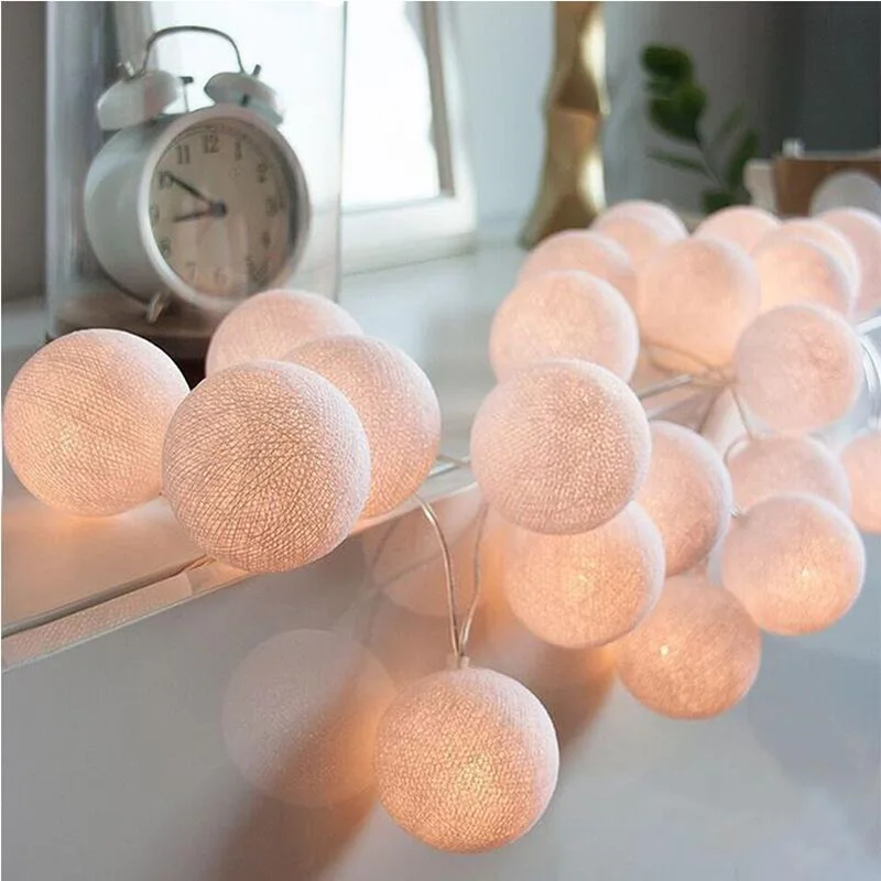 

Meaningsfull 20 Globes White Cotton Ball Led String Lights Battery Powered Fairy Garlands for Holiday Wedding Party Room Decor