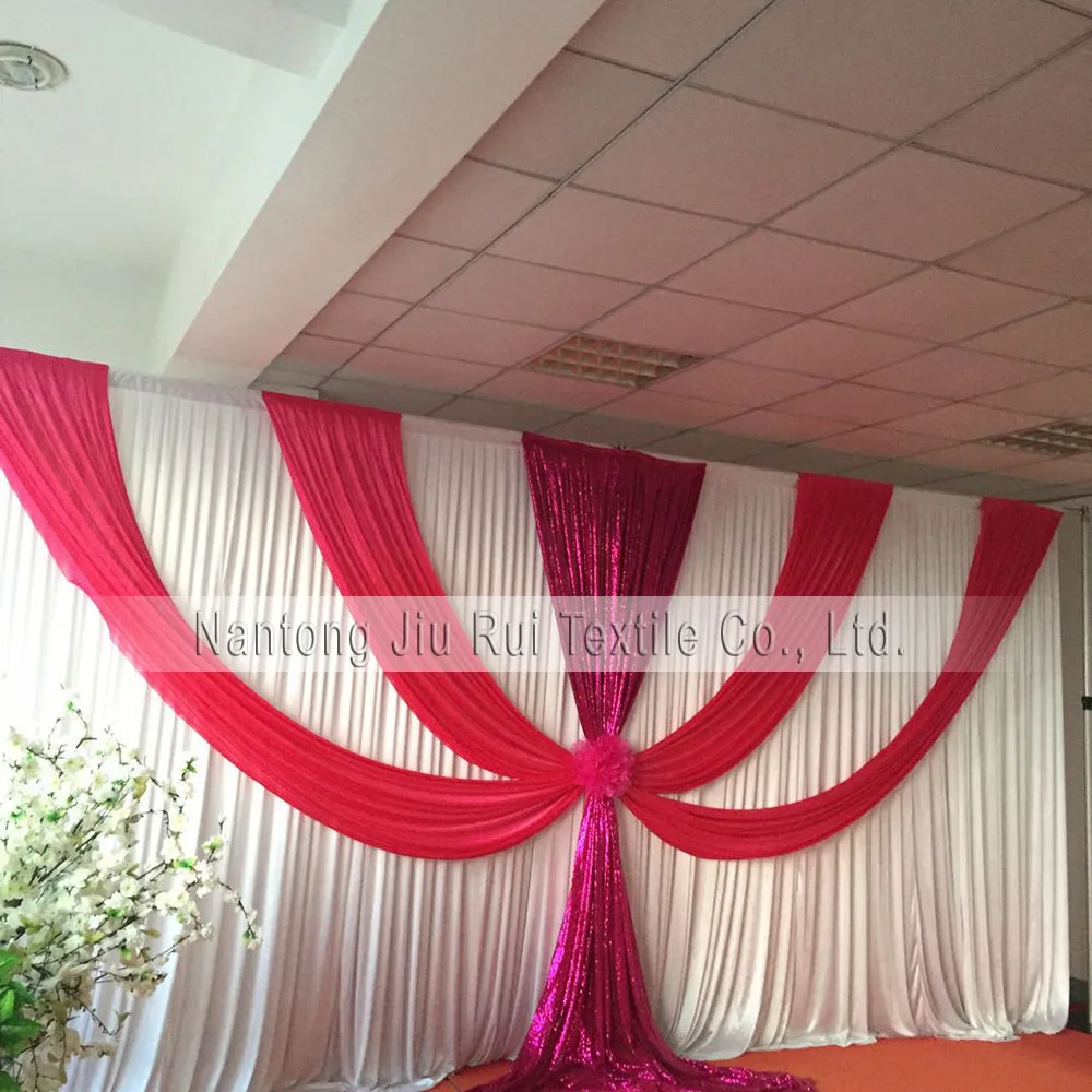 

Free Shipping Hot Sale l10ft H x20ft White Curtain With Hot Pink Purple Drape Wedding Backdrop