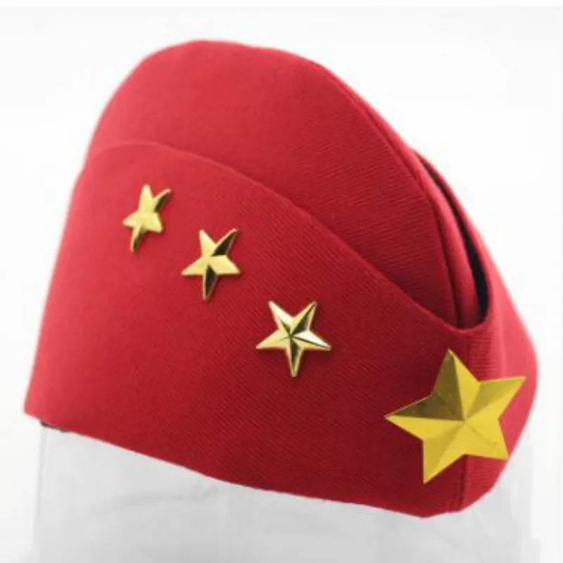 Повседневная пятиконечная военная шляпа, одноцветная Женская матросский танцевальный головной убор, Женская русская армейская шапка, сценические танцевальные шляпы, темно-синяя шляпа - Цвет: red1
