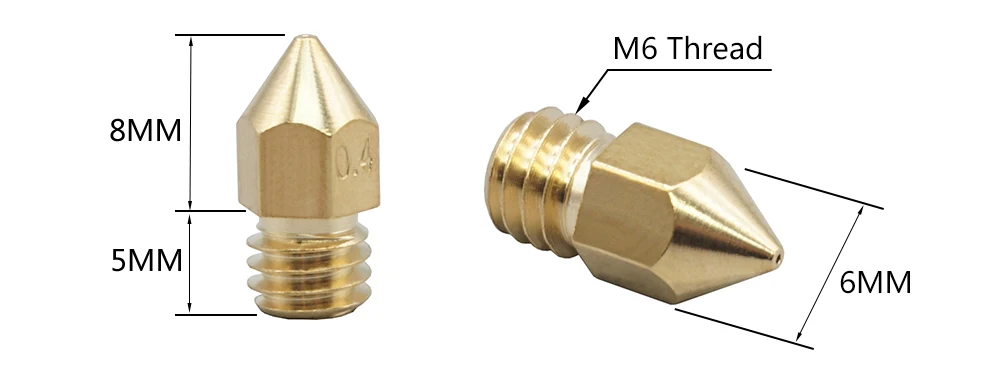 MK8 Экструдер Насадка высокой точности латунная насадка 0,2/0,3/0,4/0,5 мм для 1,75 мм нити M6 нить hotend 4 шт. 3D-принтеры Запчасти