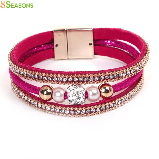 8seasons Velvet Acrylic Bangles Bracelets Fuchsia Purple White 8seasons Velvet Acrylic Bangles Bracelets Fuchsia Purple White Imitation Pearl Clear Rhinestone 20cm 7