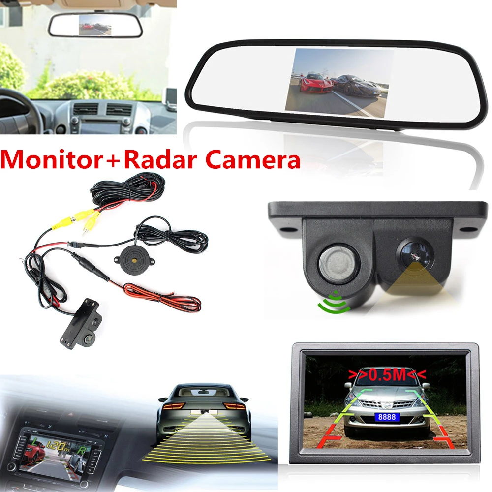 

4.3 inch TFT LCD HD Car Rear view Mirror Monitor + Night Vision CCD Auto Reverse Backup Rearview Camera Parking Assistance