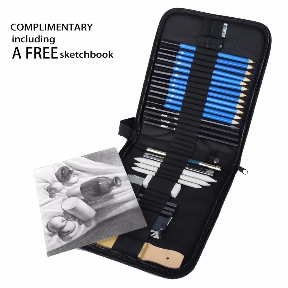 33Pcs/Set Professional Art Kit Drawing and Sketch Kit with Pencils