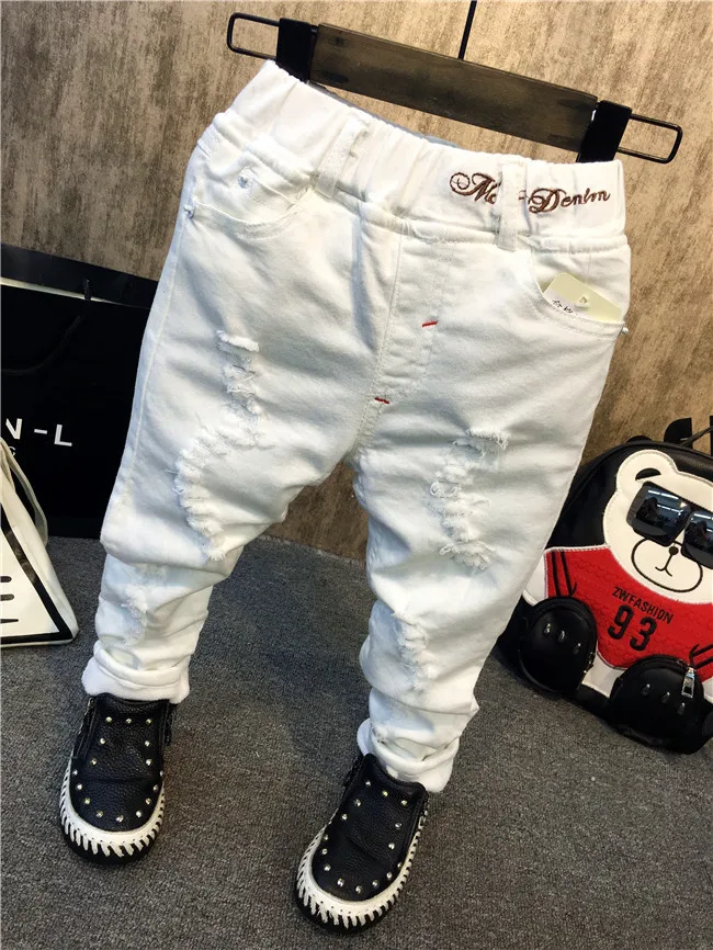 Spring and Autumn Children's denim streetwear New Boys 'Jeans Edition White Broken Caverns Cowboy Trousers kids jeans