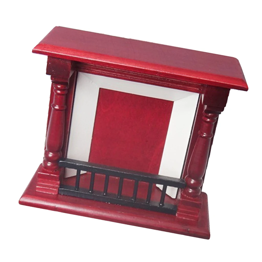 1:12 Dollhouse Miniature Fireplace Furniture Room Wooden Vintage Red Fireplace, Mini Wood Fireplace for Doll House