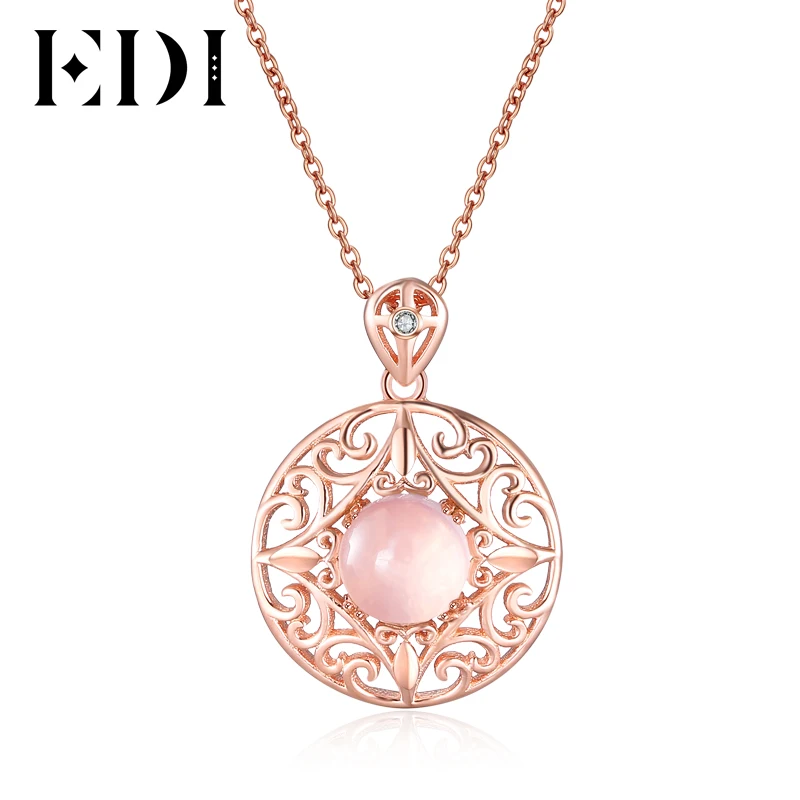 

EDI Vintage Women Pink Rose Quartz Pendants Necklace Genuine 7mm 100% Natural Gemstone Choker 925 Sterling Silver Fine Jewelry